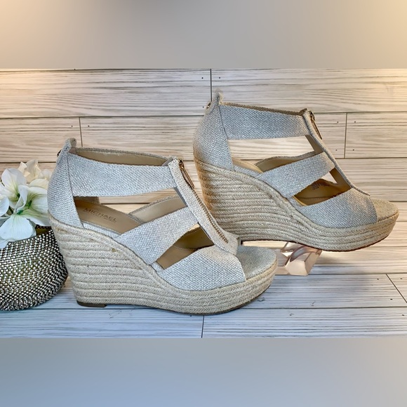 Sold Michael Kors Danita Top Zipped Linen Wedges S:7M - Picture 3 of 12